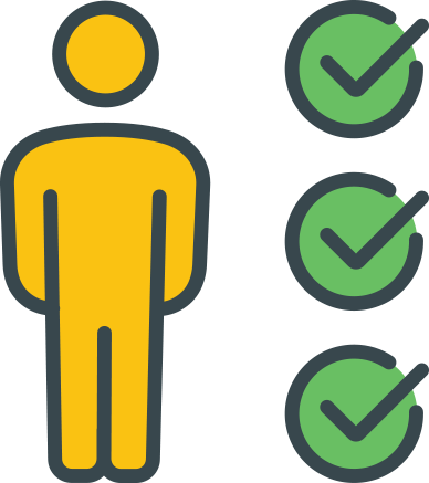 stick figure icon with checkmarks next to it